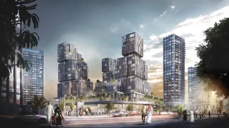 Aerial View - First Family Hotel in Dubai UAE. The Hotel is designed on modular, minimalistic and modern principles